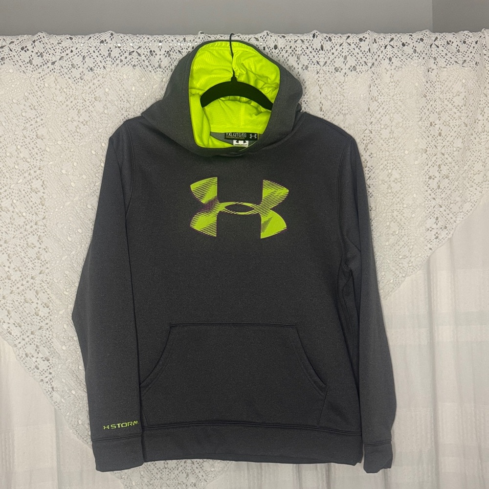 Under Armour Youth Gray Hoodie with Neon Green Logo